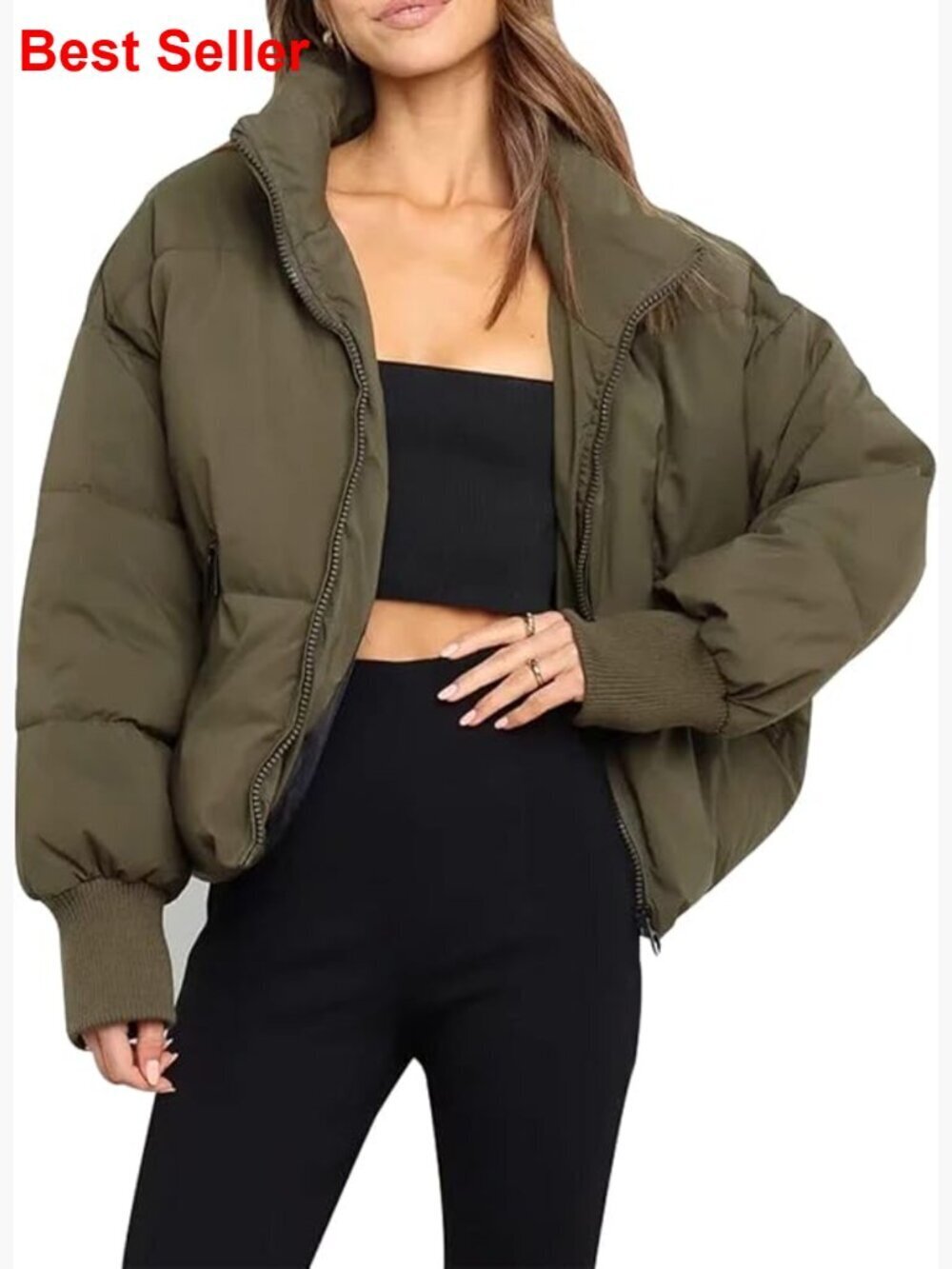 Winter Cropped Puffer Jacket Quilted Lightweight Polyester